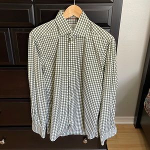 ETON Mens Dress Shirt, green checkered, EUC